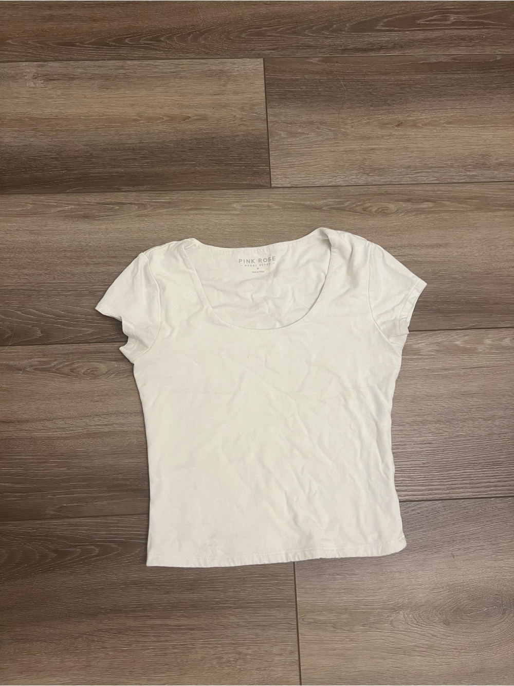 Pink Rose White Scoop Neck Short Sleeve Tee